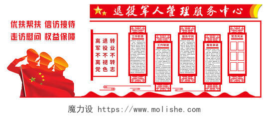 中国风党建风退役军人管理服务中心退伍文化墙退役军人文化墙